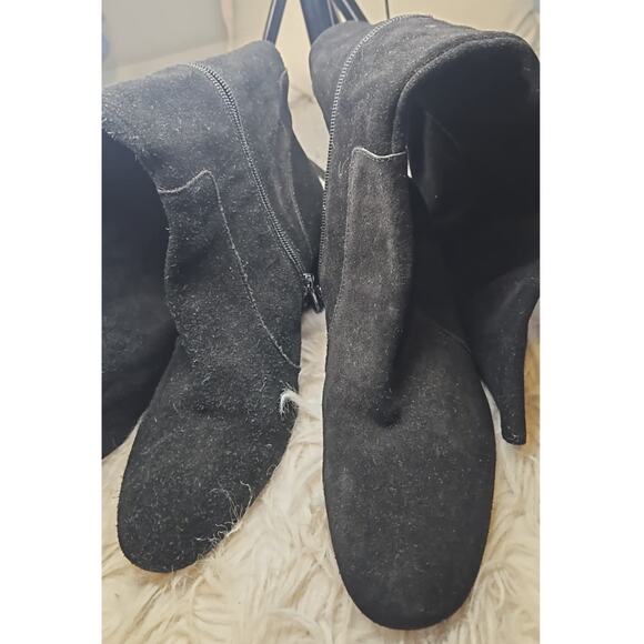 Essex Lane Suede Leather Knee High Boots Black Round Toe Heeled Boots Size 9 - Picture 3 of 6